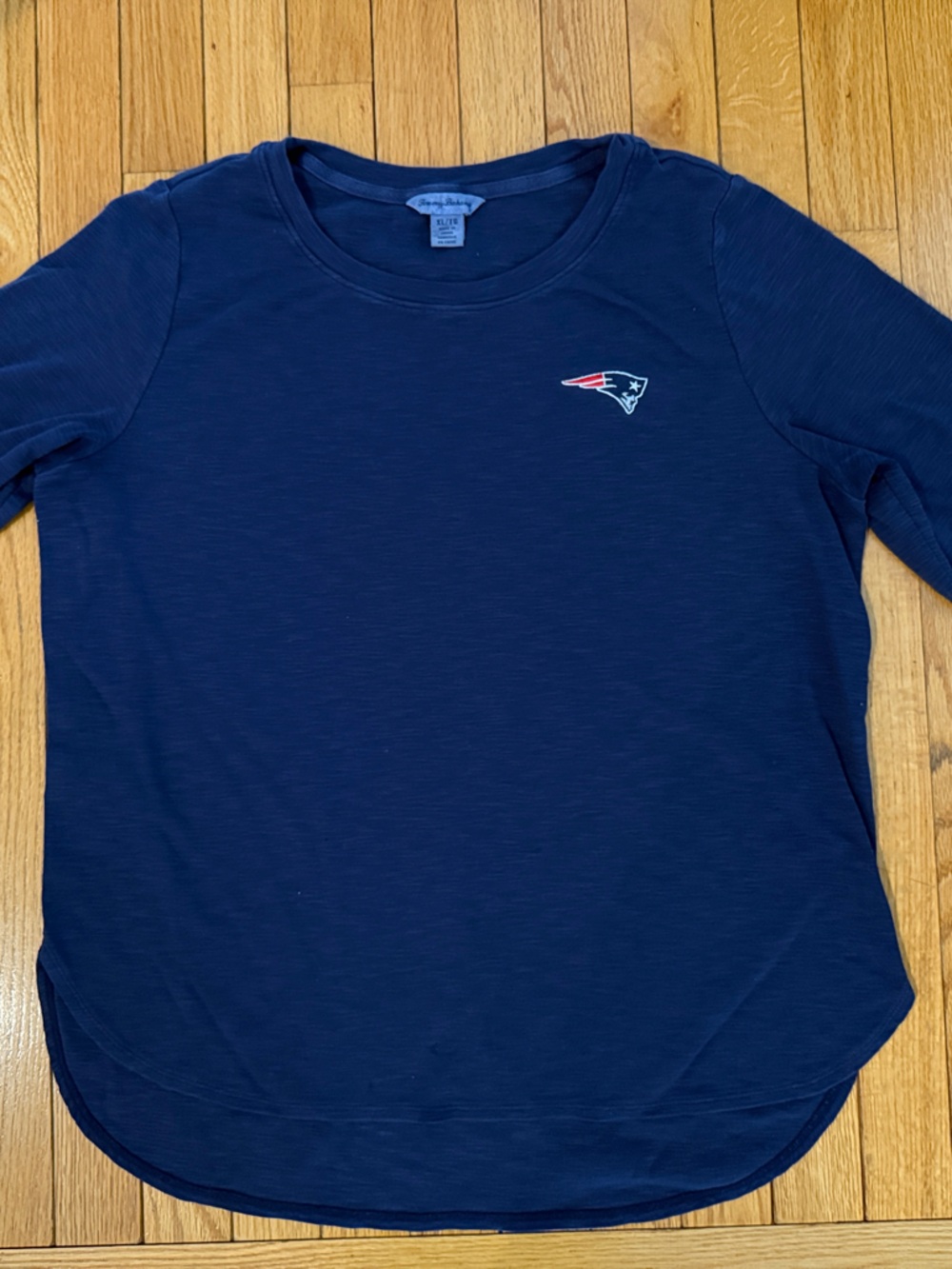 Tommy Bahama Navy Long Sleeve Crew Tee with New England PatriotsEmbroidered Logo